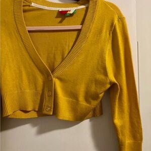 Bright Mustard Cropped V-Neck Cardigan Sweater, ModCloth cardigan